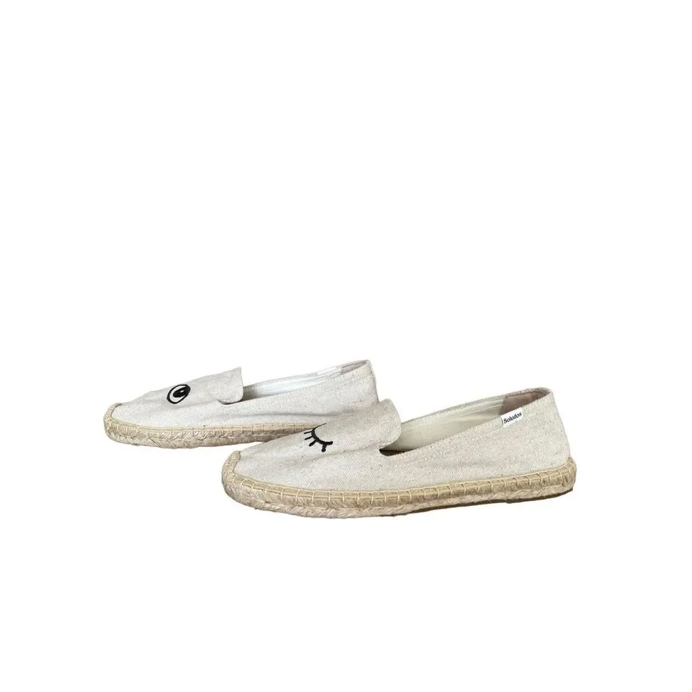 Soludos White Canvas Eye Embroidered Espadrilles